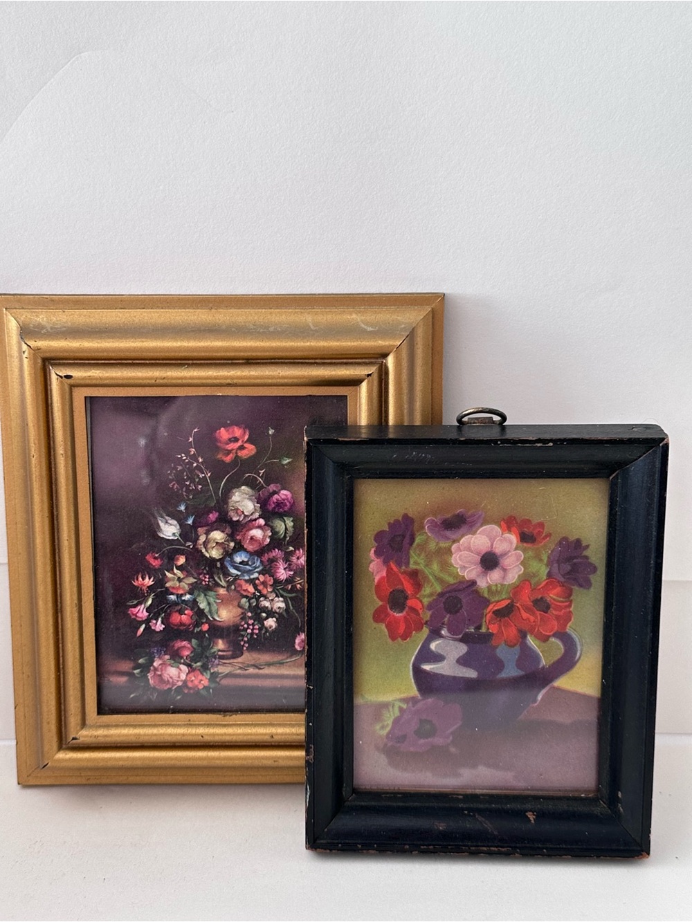 2 vintage Antique Miniature LITHO Flemish Floral Framed